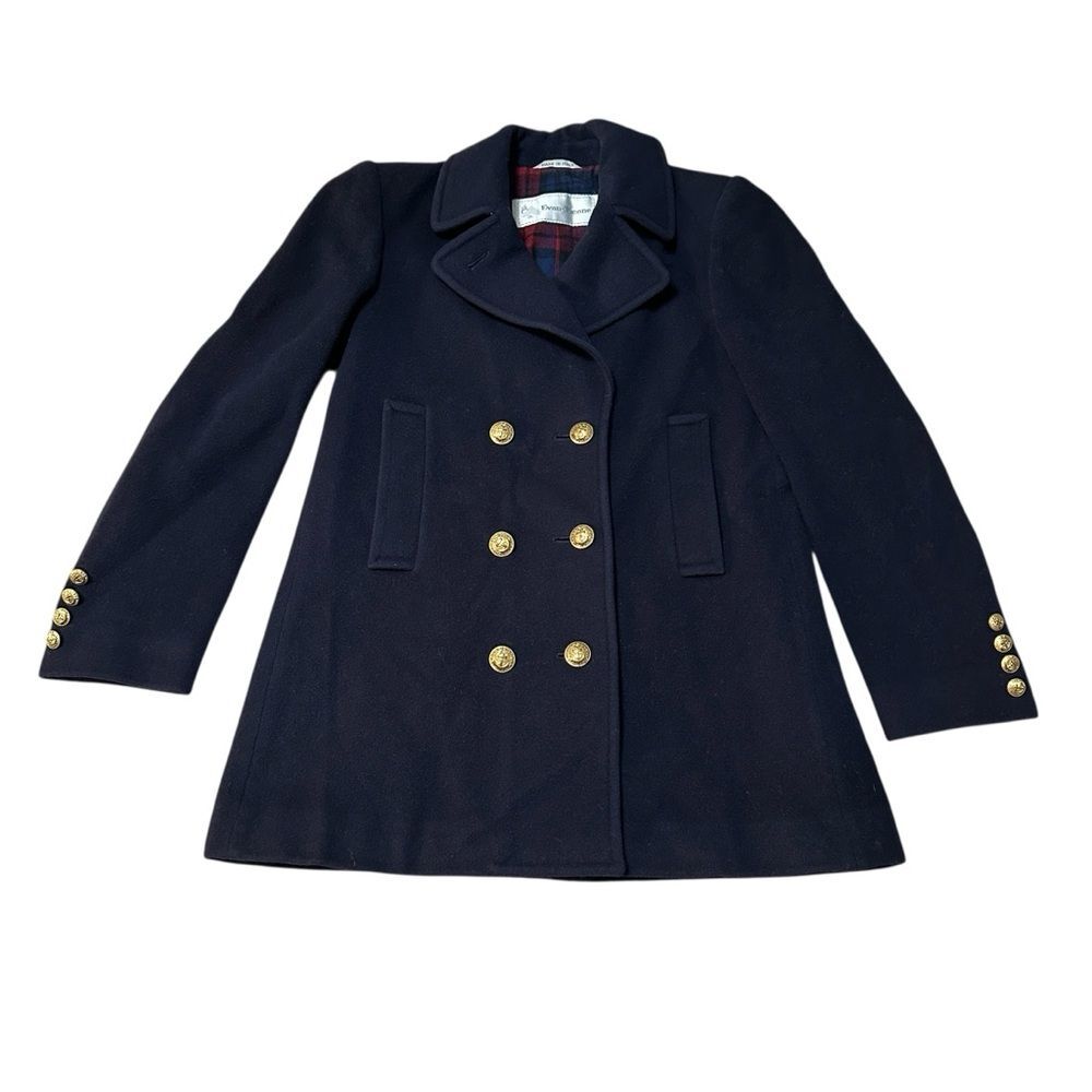 VTG Evan-Picone Italy Wool Peacoat Women’s 6 Navy Blue Gold Button